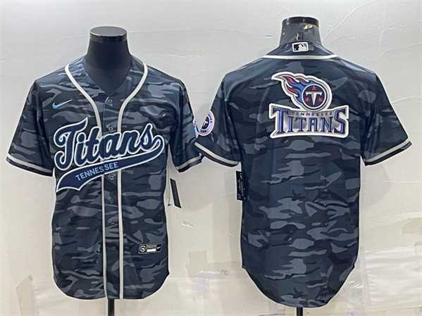Men's Tennessee Titans Gray Camo Team Big Logo With Patch Cool Base Stitched Baseball Jersey